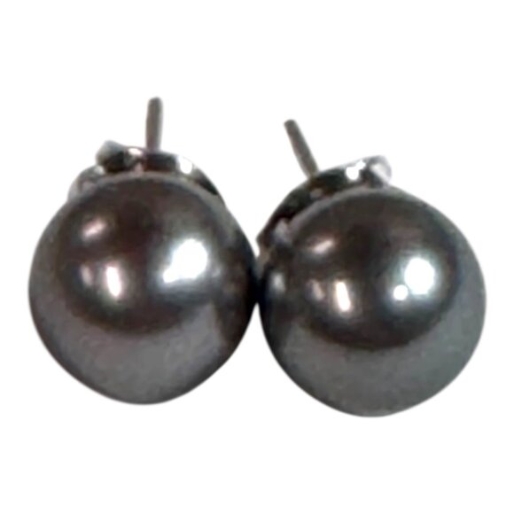 TASAKI 6mm Blue Akoya Pearl Stud Earrings 18K White Gold Vintage Tahitian - Picture 3 of 6